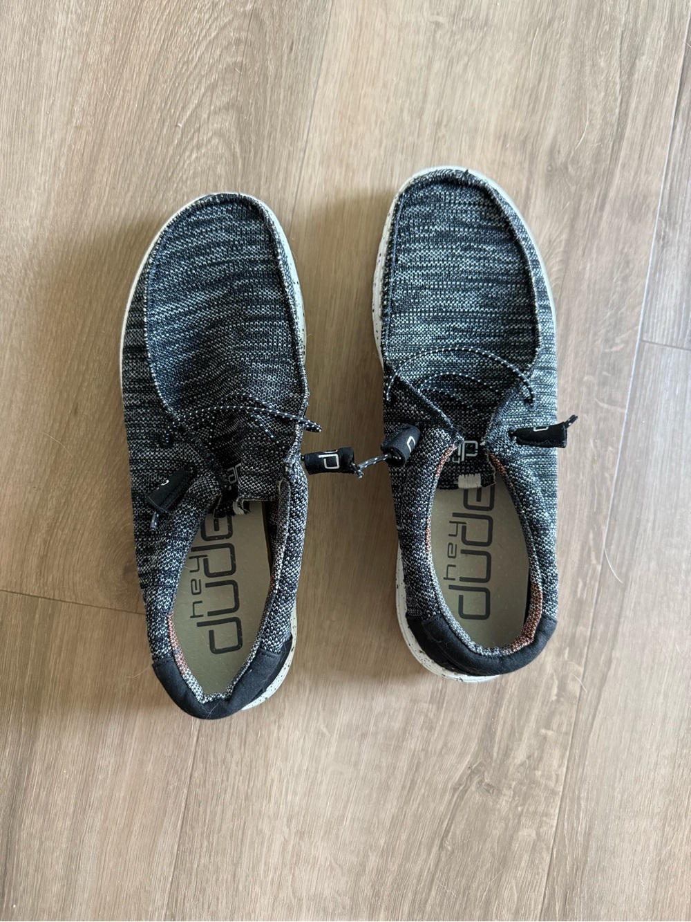 Hey Dude Men's Black and Gray Knit Slip-On Sneakers
